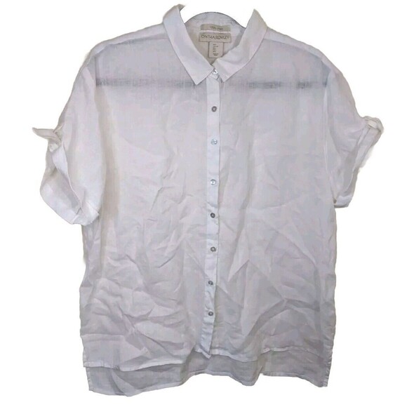 Cynthia Rowley Button Down Top White 100% Linen Hi-Lo Semi-Sheer Beachy Large - Picture 1 of 8